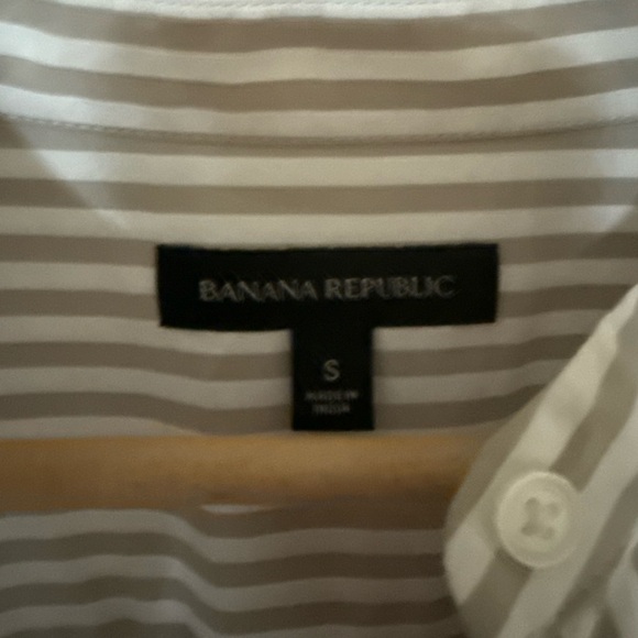 Banana Republic Organic Cotton Poplin Stripe Tie-Waist Midi Shirtdress White Tan - Picture 5 of 11